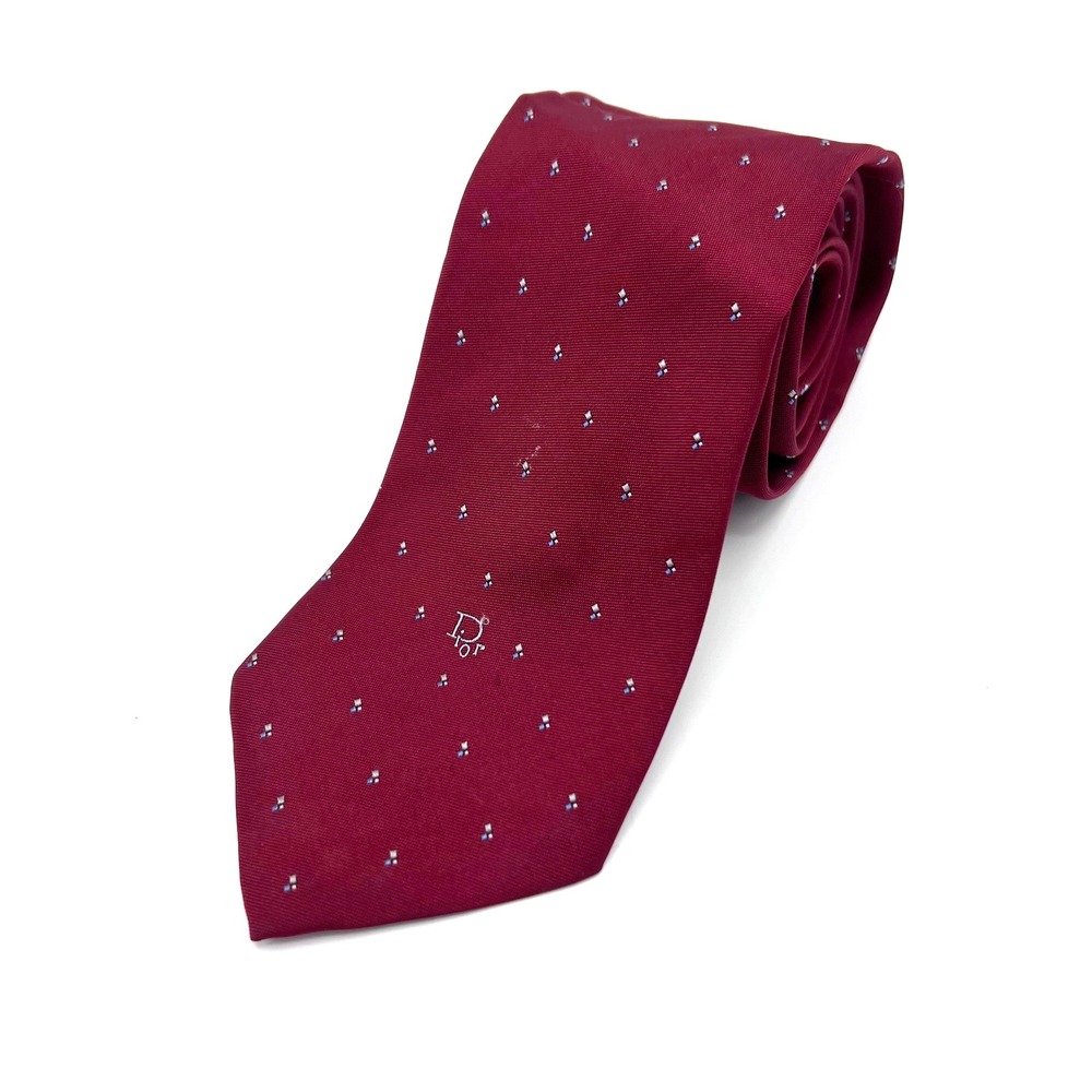 Christian Dior Mens Silk Blend Burgundy‎ Geometric Logo Necktie Woven Italy Vtg